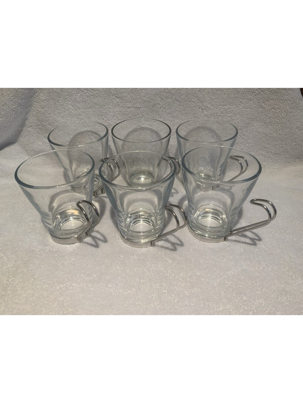 Vintage Retro Vitrosax Italian Glass 6oz. Expresso Cups w/Metal Handle-Set of 6
